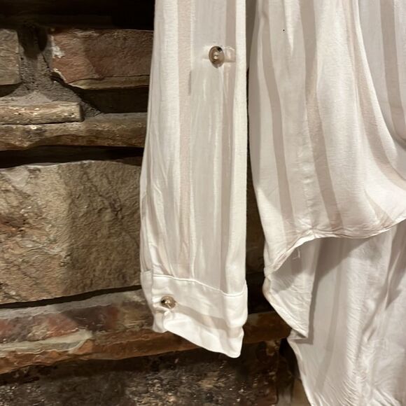 Maeve by Anthropologie Striped Tie Front High Low Button Down Shirt - Picture 6 of 9